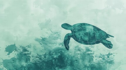 Obraz premium An illustrator design of a minimal green turtle pattern, soft pastel colors, with free space for text on the right side, near a subtle gradient background
