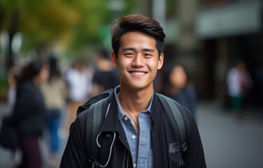 Fototapeta premium Asian collage boy smiling at school