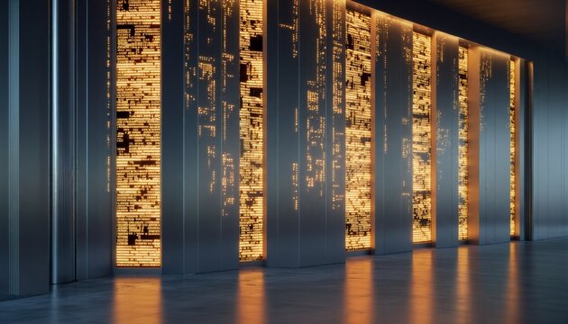 smooth metallic panel featuring illuminated binary code patterns, with a hint of warm light reflecting off its surface, conveying optimism in technological progress.