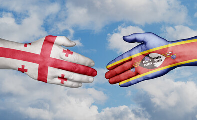 Eswatini formerly Swaziland and Georgia country handshaking with flags, consensus concept international co-operation illustration