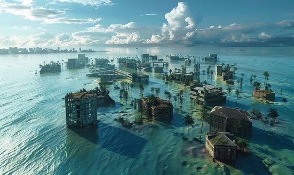 Rising sea levels and flooded cities: Showcase the encroachment of seawater on coastal areas