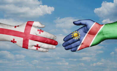 Namibia and Georgia country handshaking with flags, consensus concept international co-operation illustration
