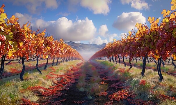 Scenic autumn vineyard with colorful grapevines, 9th October