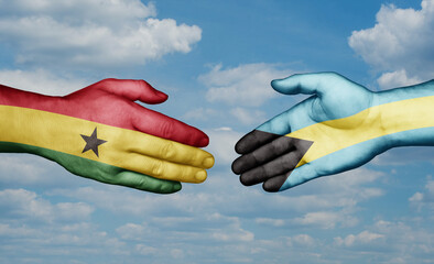 Bahamas and Ghana country handshaking with flags, consensus concept international co-operation illustration