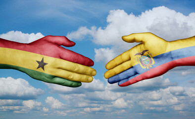 Ecuador and Ghana country handshaking with flags, consensus concept international co-operation illustration