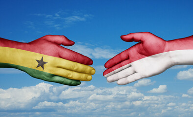 Indonesia and Ghana country handshaking with flags, consensus concept international co-operation illustration