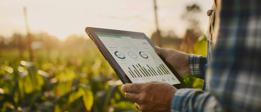 Close-up of a tablet showing farm energy consumption analytics