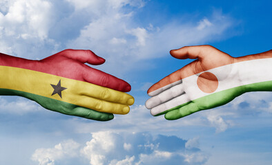 Niger and Ghana country handshaking with flags, consensus concept international co-operation illustration