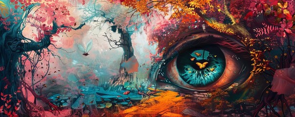 Artistic painting with a surreal theme, blending reality and fantasy in vivid colors