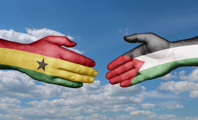 Palestine and Gaza Strip and Ghana country handshaking with flags, consensus concept international co-operation illustration