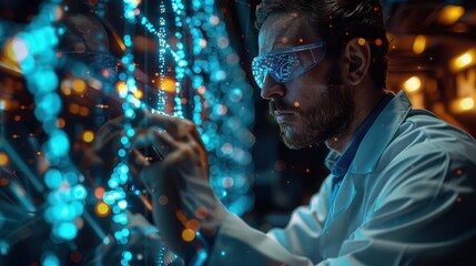 Cutting-Edge Scientist Analyzing Genetic Data in Ultra-Realistic High-Tech Lab Setting with Touchscreen Interface - 8K Resolution Photo