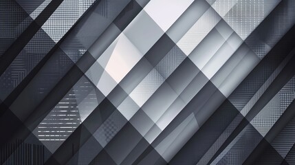 Fototapeta premium Gray abstract background with overlapping geometric shapes, stripes, and grid pattern for technology, business, or industrial themes