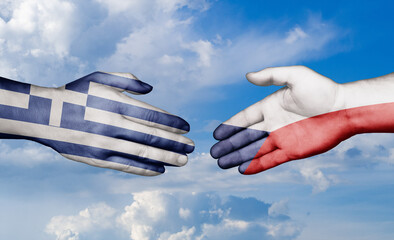 Czech Republic and Greece country handshaking with flags, consensus concept international co-operation illustration