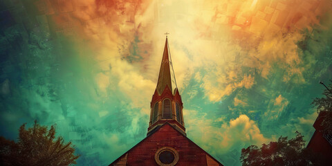 Steeple Reaching for Heaven: A soaring church spire, piercing the sky, symbolizing the congregation's connection to the divine.