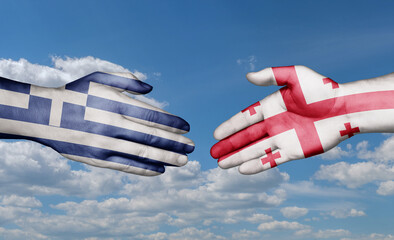 Georgia and Greece country handshaking with flags, consensus concept international co-operation illustration