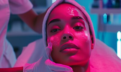 Obraz premium Cosmetologist using dermal rollers for improved skin texture