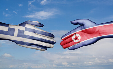 North Korea and Greece country handshaking with flags, consensus concept international co-operation illustration