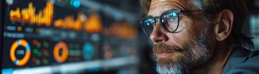 Professionals discussing colorful data on a large screen open office space realistic natural lighting high resolution