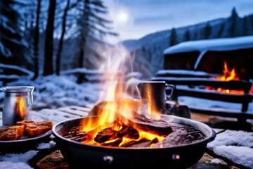 Mother nature, camping car, bonfire, beach, forest, riverside, lake, camping, steak, charcoal, electric car,