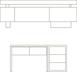 Vector silhouette illustration sketch detailed drawing of interior architectural design of work desk furniture for office employees 