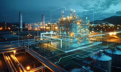 Digital twin technology creating virtual replicas for predictive analysis in manufacturing and construction
