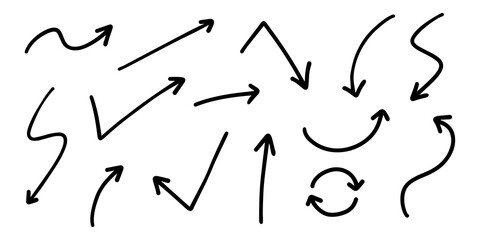 ベクターのペンの手書きの矢印セット 白黒