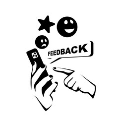People give feedback. Person gave rating. Phone in hand. Vector illustration flat design. Isolated on a white background. Customer feedback and rating.