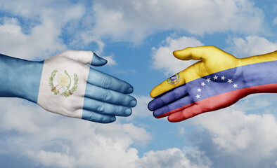 Venezuela and Guatemala country handshaking with flags, consensus concept international co-operation illustration