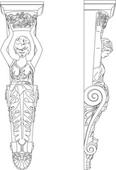 Sketch illustration silhouette vector drawing detail design ornament carving ethnic classic vintage traditional floral Neoclassical Style Decor