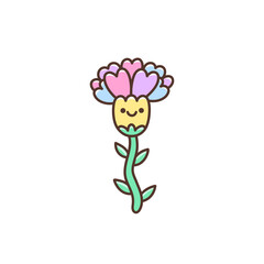 Summer or spring design element cute kawaii flower. Happy cartoon character. Vector illustration isolated on a white background