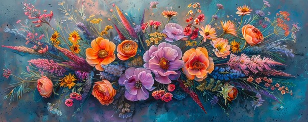 A vibrant pastel drawing of a bouquet of wildflowers.