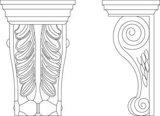 Sketch illustration silhouette vector drawing detail design ornament decoration Neoclassical Style Decor Elements classic vintage european greek 