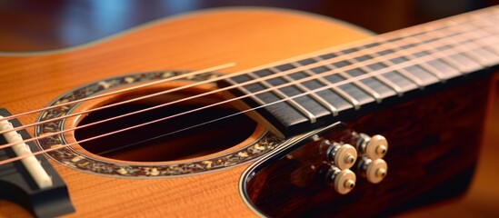Obraz premium Close-up of a Wooden Acoustic Guitar