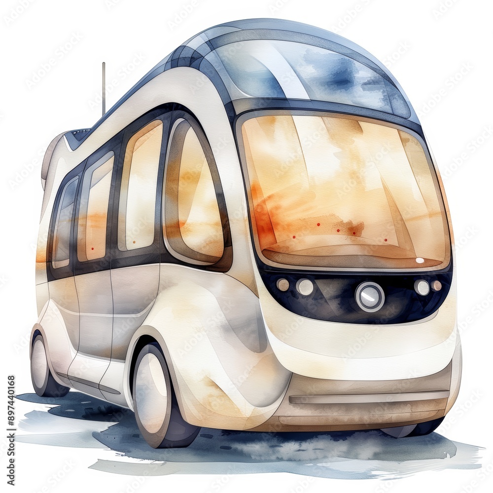 Wall mural a futuristic, white electric bus with large windows and a sleek design. the bus is isolated on a whi