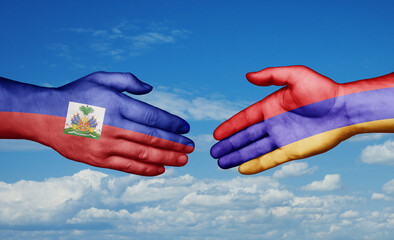 Armenia and Haiti country handshaking with flags, consensus concept international co-operation illustration