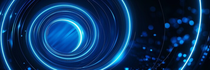 Obraz premium Abstract blue digital tunnel with glowing rings and particles, perfect for technology and futuristic themes.