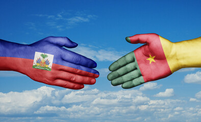 Cameroon and Haiti country handshaking with flags, consensus concept international co-operation illustration