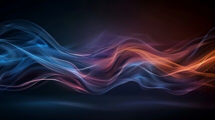 Fototapeta premium Abstract blue and orange glowing waves on a dark background.