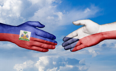 Czech Republic and Haiti country handshaking with flags, consensus concept international co-operation illustration