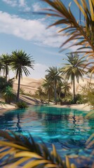 Fototapeta premium Arabian Desert Oasis, 4K hyperrealistic photo