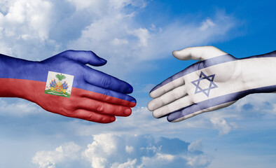 Israel and Haiti country handshaking with flags, consensus concept international co-operation illustration