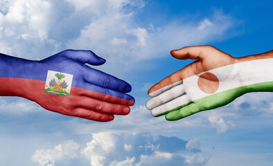 Niger and Haiti country handshaking with flags, consensus concept international co-operation illustration