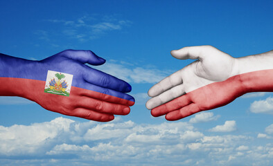 Poland and Haiti country handshaking with flags, consensus concept international co-operation illustration
