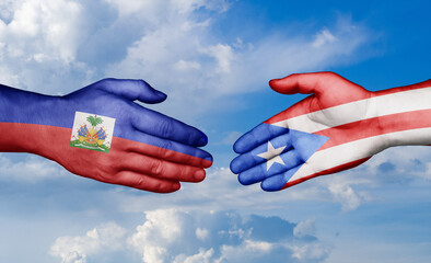 Puerto Rico and Haiti country handshaking with flags, consensus concept international co-operation illustration