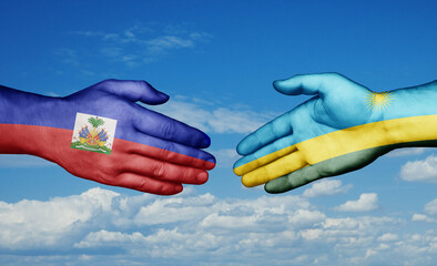 Republic of Rwanda and Haiti country handshaking with flags, consensus concept international co-operation illustration