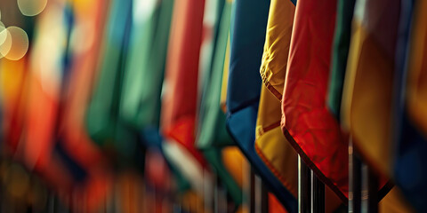 The Diplomatic Corps' Multicolored Flags: A row of national flags, representing diverse international allies