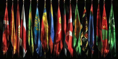 The Diplomatic Corps' Multicolored Flags: A row of national flags, representing diverse international allies