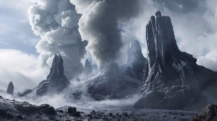 Futuristic Planetary Landscape with Unique Volcanic Structures