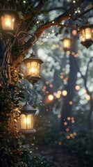 Enchanted Forest Fairy Lanterns, 4K hyperrealistic photo