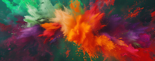 Colorful explosion of paint powders on dark